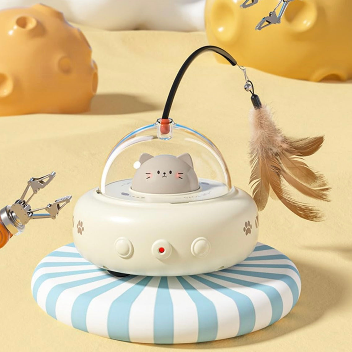 2-in-1 Rechargeable UFO Self-Play Laser Cruiser Cat Interactive Toy with Feather Teaser - Lil Wild Pets