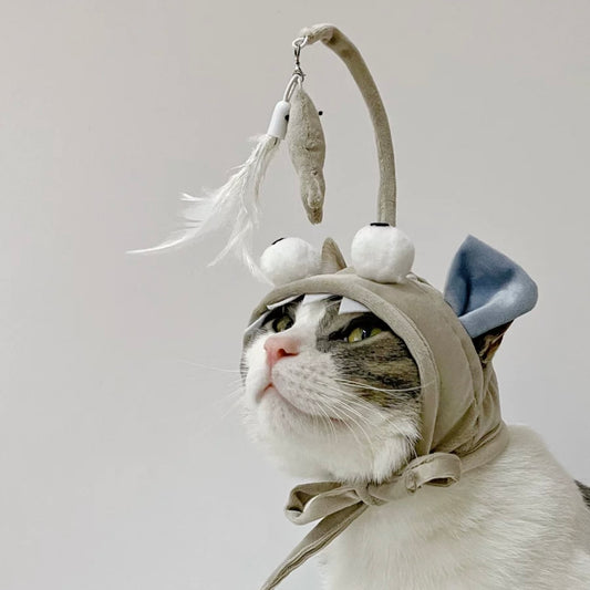 Anglerfish Self-Play Adjustable Cat Hat with Fishing Teaser Toy - Lil Wild Pets