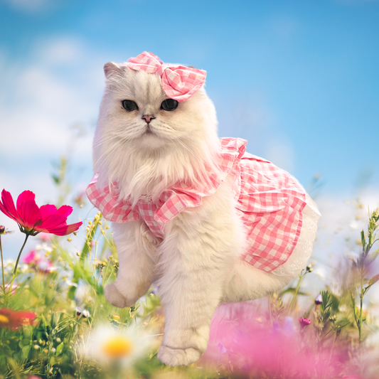 Pink Checkered Dress for Cats and Dogs with Pink Bow - Lil Wild Pets