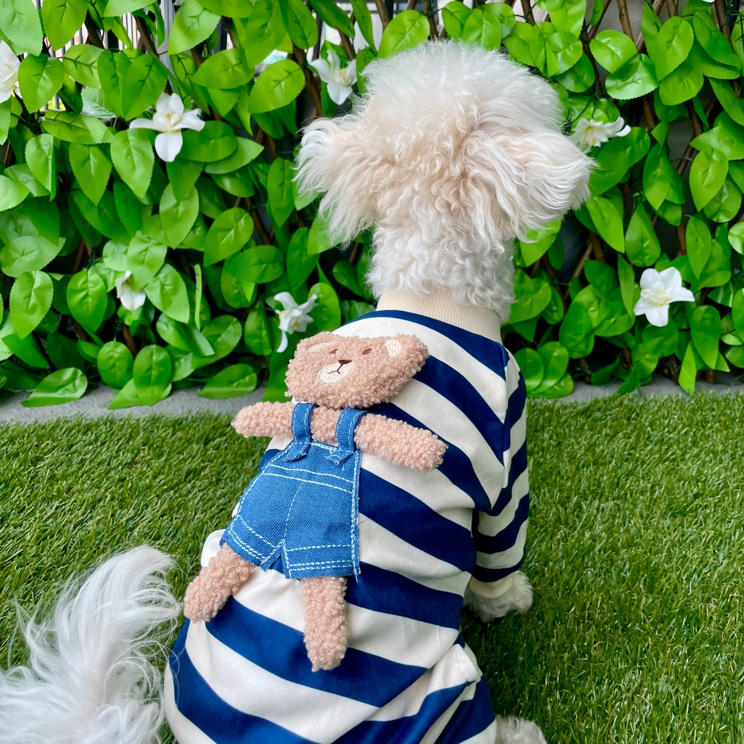 Soft Teddy Bear Blue Stripe Onesie Pajama T-Shirt for Cats and Dogs
