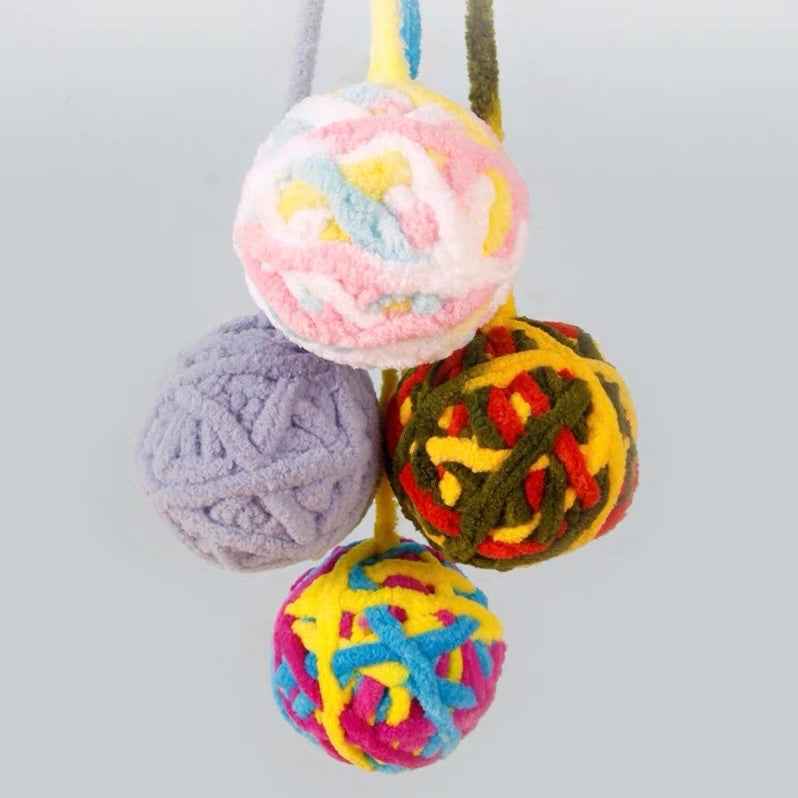 Long Tail Fuzzy Chaser Ball Cat Toy With Bells - 2pcs