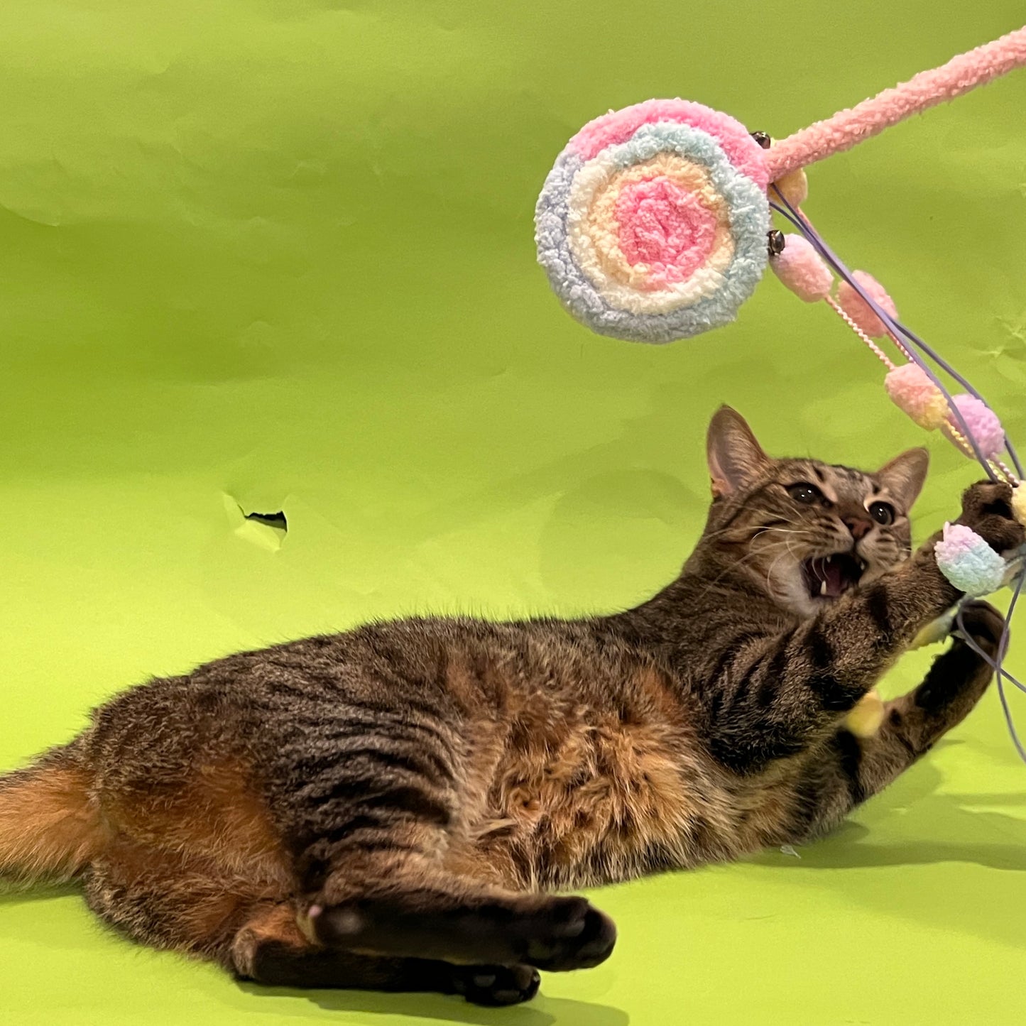 Handmade Fuzzy Plush Lollipop Teaser Wand Toy with Strings for Cats - Lil Wild Pets