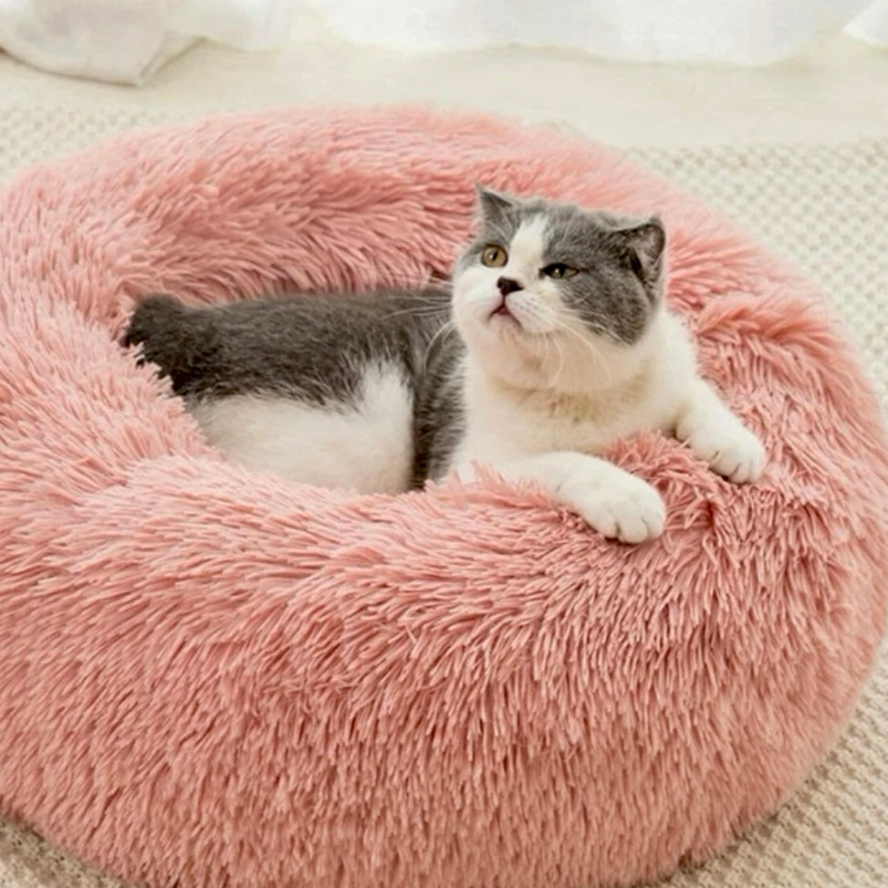 Pink Ultra-Soft Fur Donut Pet Bed for Cats and Dogs