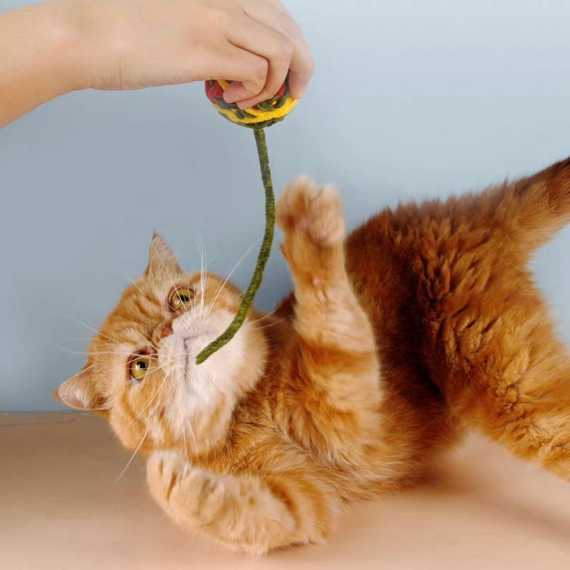 Long Tail Fuzzy Chaser Ball Cat Toy With Bells - 2pcs