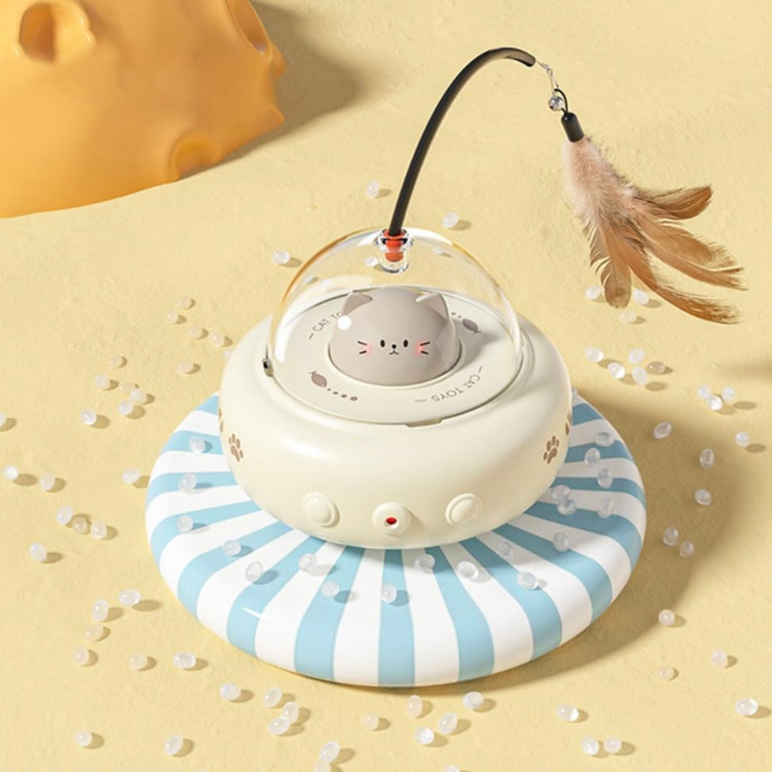 2-in-1 Rechargeable UFO Self-Play Laser Cruiser Cat Interactive Toy with Feather Teaser - Lil Wild Pets