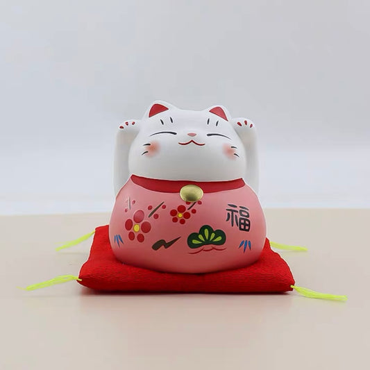 Ceramic Maneki Neko Pink Luck and Love Cat - 3in