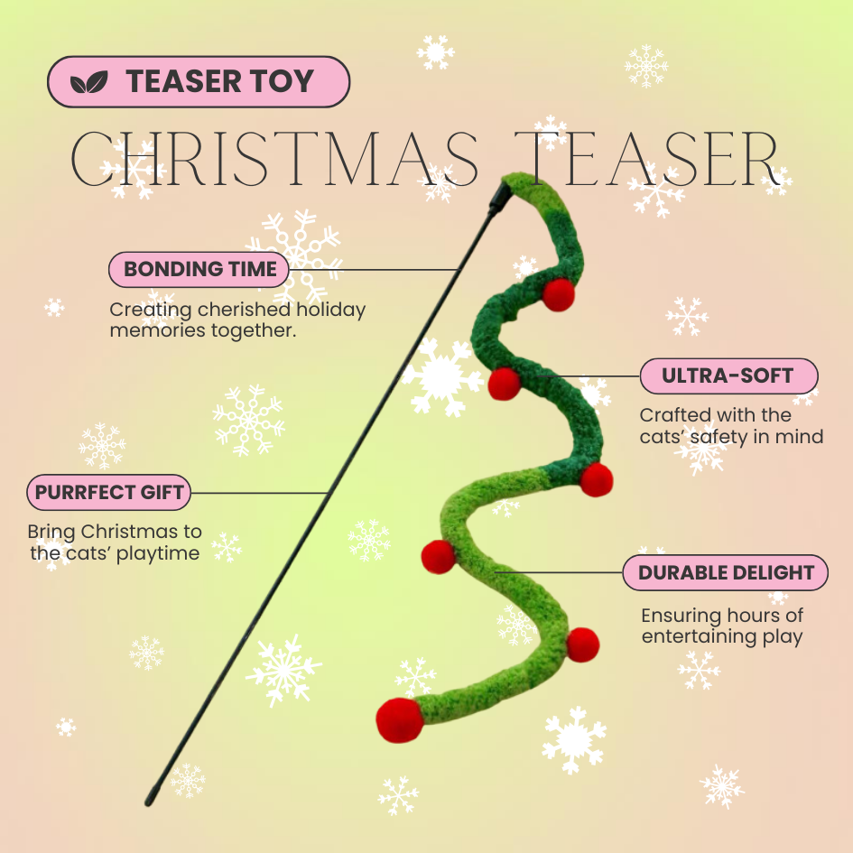 Fuzzy Christmas Tree Cat Teaser Wand Toy - Lil Wild Pets