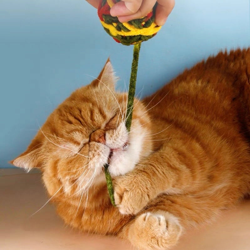 Long Tail Fuzzy Chaser Ball Cat Toy With Bells - 2pcs