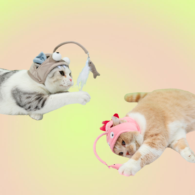 Anglerfish Self-Play Adjustable Cat Hat with Fishing Teaser Toy - Lil Wild Pets