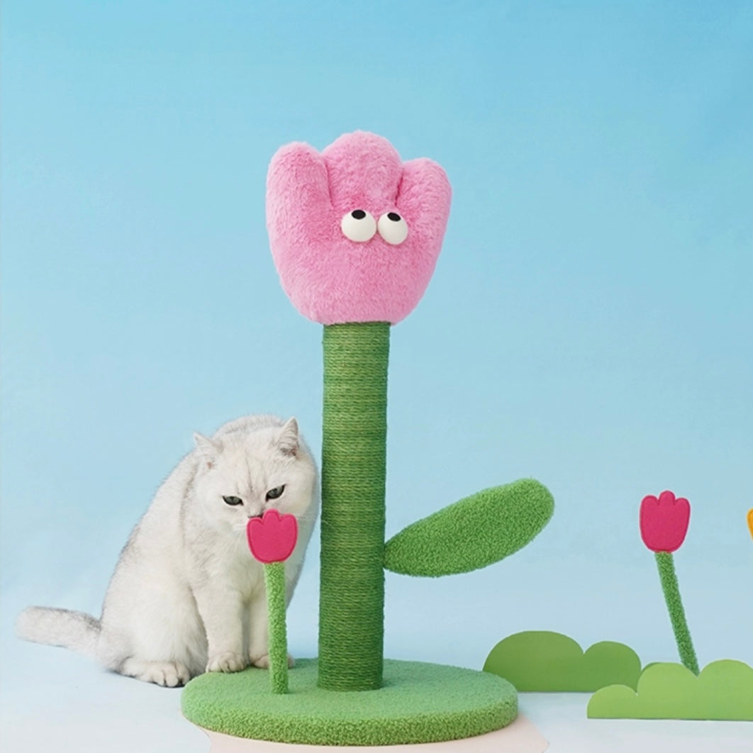 Plush Flower Tulip Cat Tree Scratching Post - Pink & Yellow - Lil Wild Pets