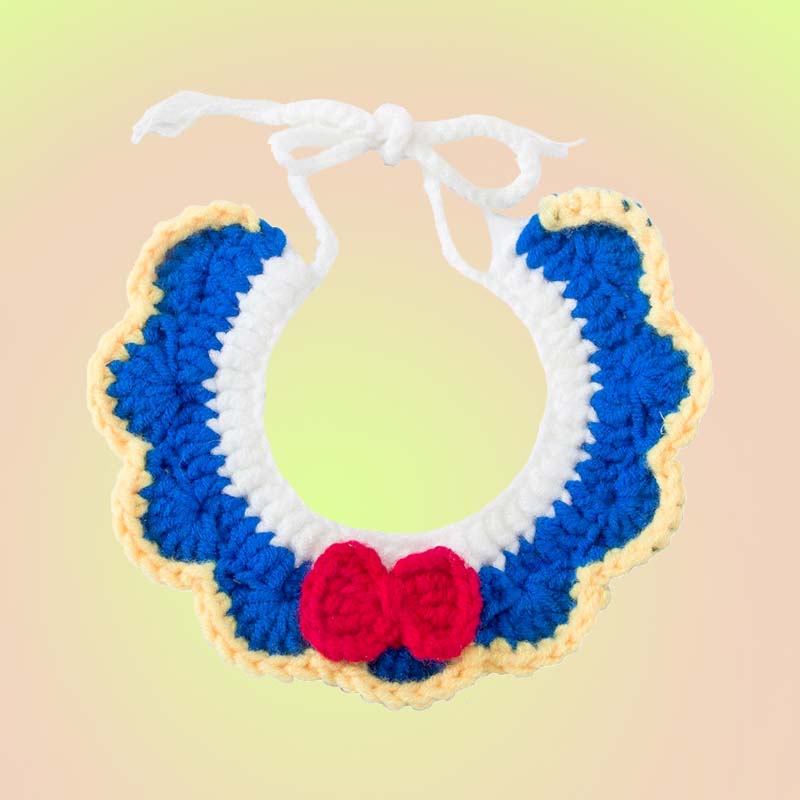 Blue Bow Knit Handmade Crochet Bib Accessory for Cats and Dogs - Lil Wild Pets