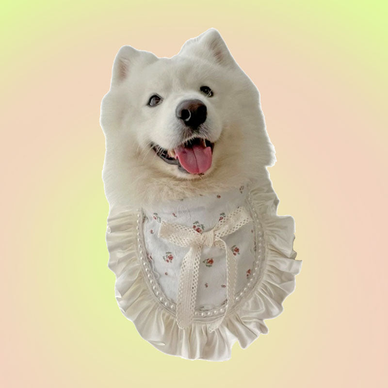 Lace Floral Print with Bow Double-Sided Drool Bib Accessory for Big Dogs - Lil Wild Pets