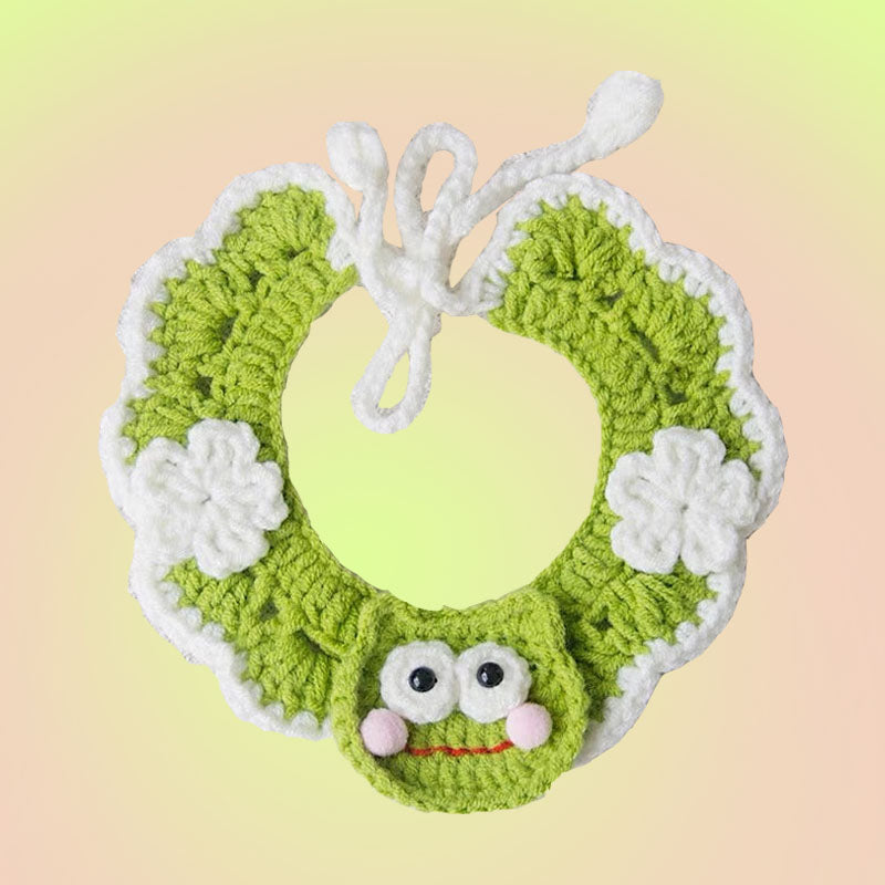 Green Froggy Knit Handmade Crochet Pet Bib Accessory Collar for Cats and Dogs - Lil Wild Pets