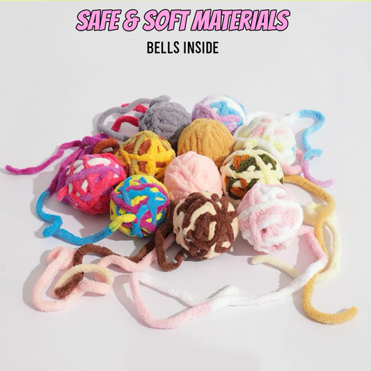 Long Tail Fuzzy Chaser Ball Cat Toy With Bells - 2pcs