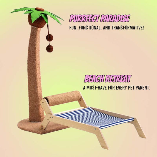Palm Tree Cat Scratching Tree Post & Beach Chair Bed - Lil Wild Pets