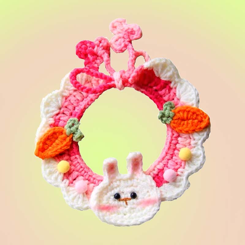 Pink Bunny Knit Handmade Crochet Pet Bib Accessory Collar for Cats and Dogs - Lil Wild Pets