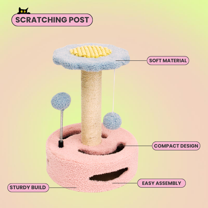 Flower Kitten Scratching Tower with Interactive Toy