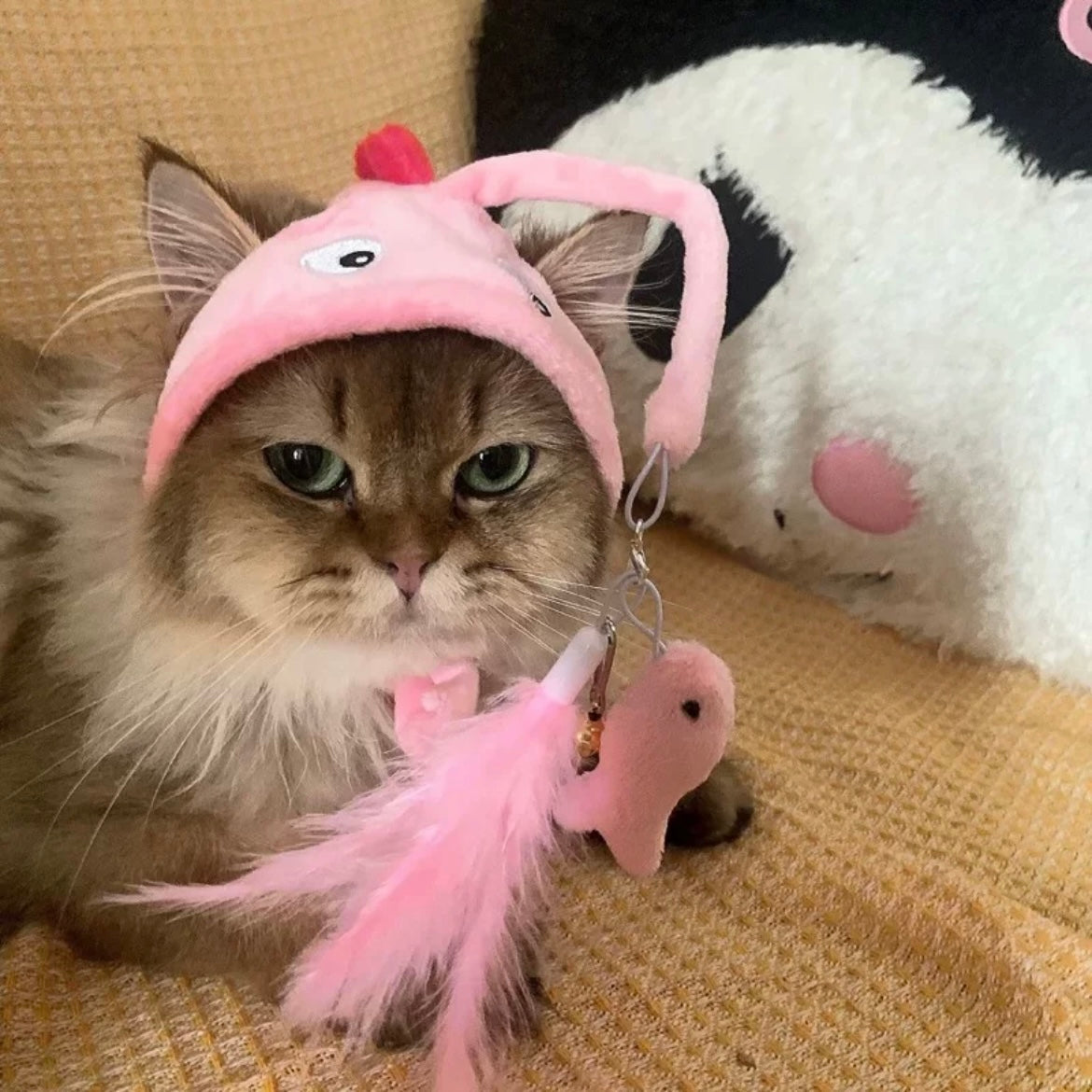 Anglerfish Self-Play Adjustable Cat Hat with Fishing Teaser Toy - Lil Wild Pets