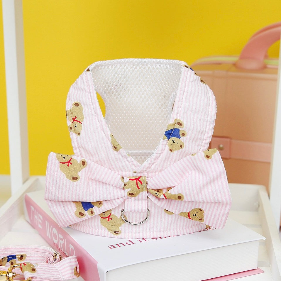 Cute Bear Pet Harness And Leash Walk Kit For Dog & Cat - Pink