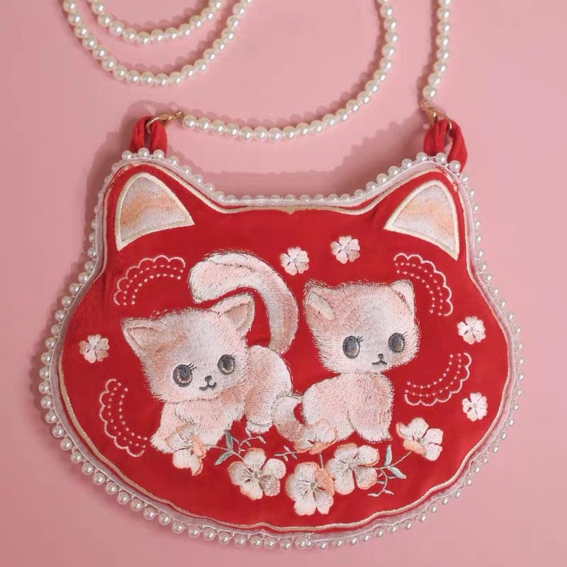 Handmade Embroidery Cat Shoulder Bag - Lil Wild Pets