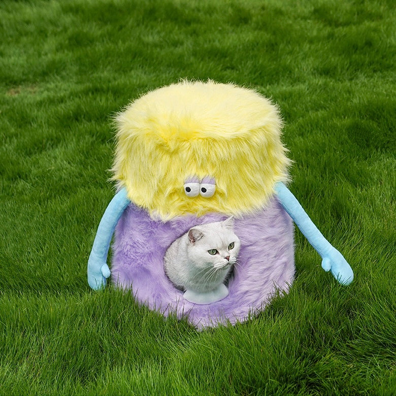 Fuzzy Monster Stool Cat Bed Cave