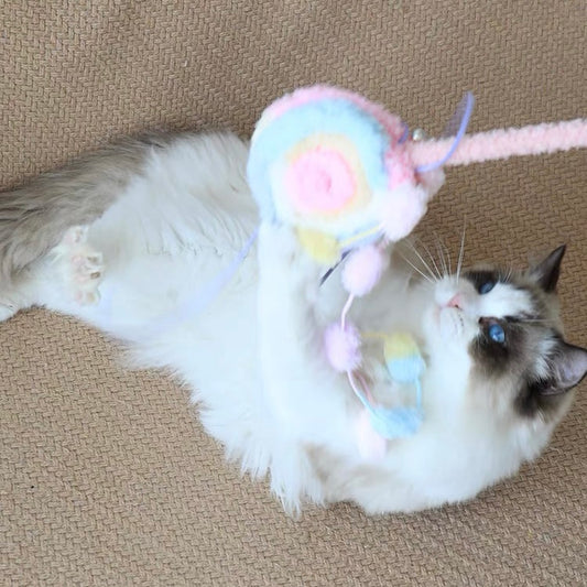 Plush Fuzzy Lollipop Teaser Wand Toy with Strings for Cats - Lil Wild Pets