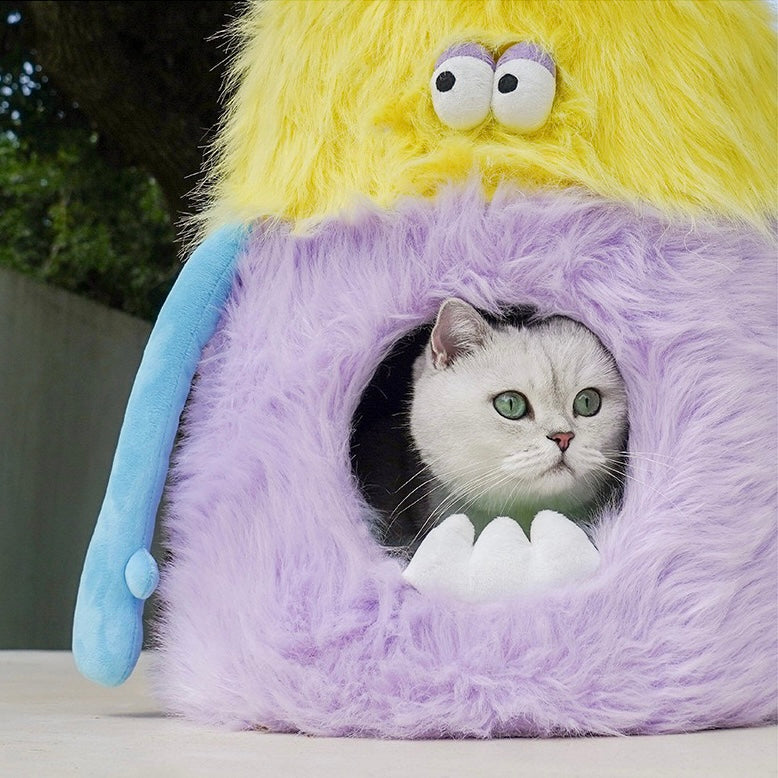 Fuzzy Monster Stool Cat Bed Cave
