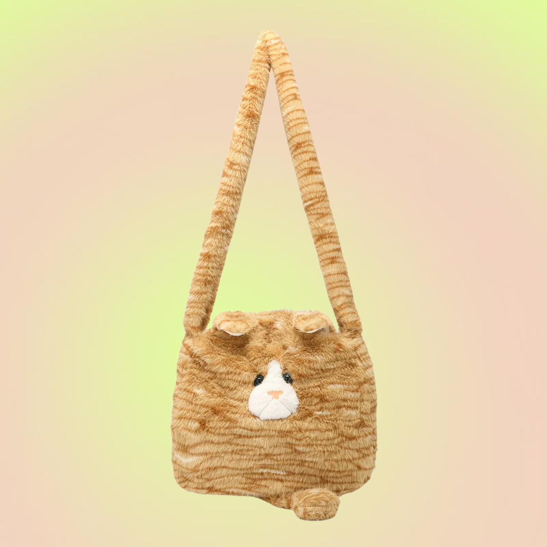 Fuzzy Orange Cat Shoulder Bag with tail - Lil Wild Pets