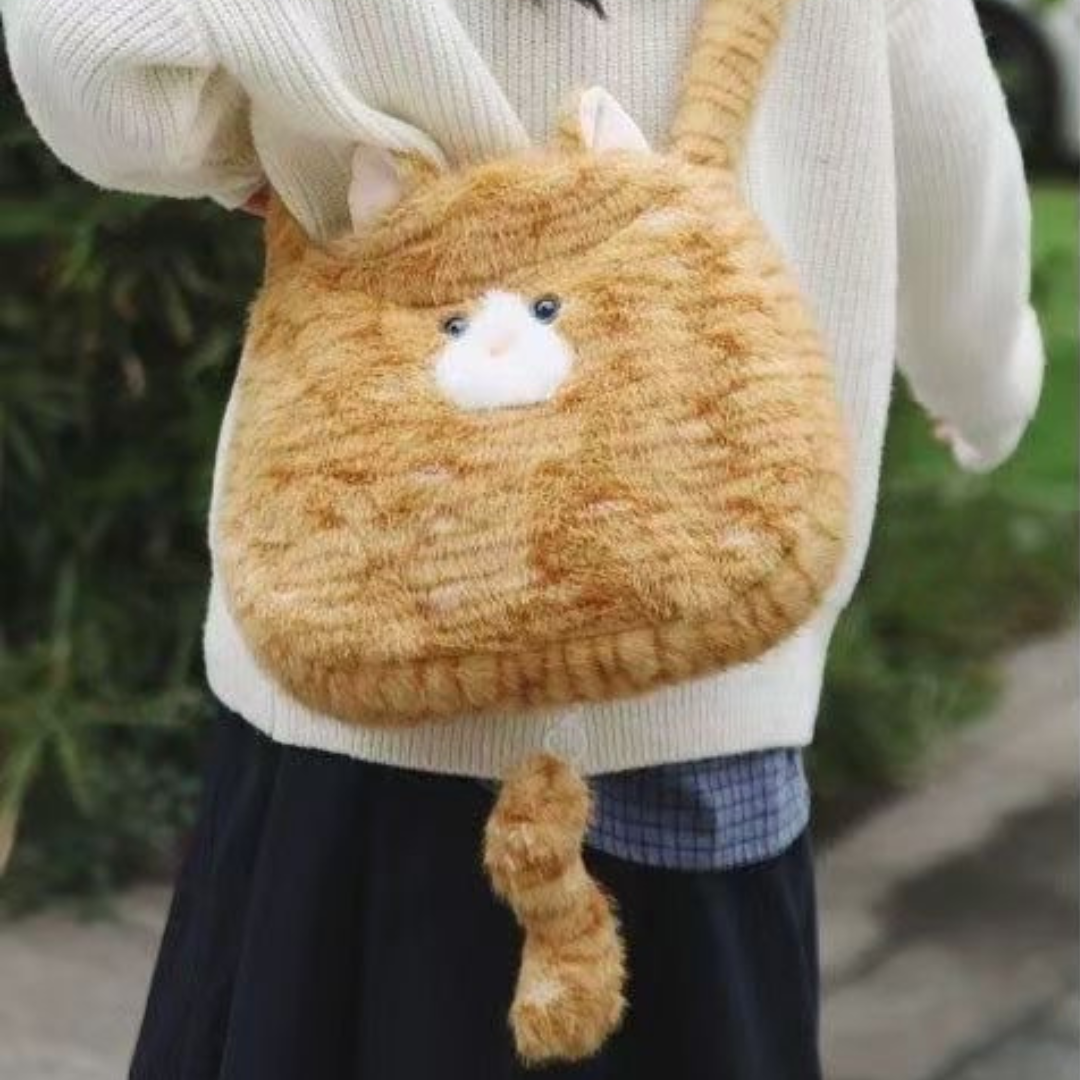 Fuzzy Orange Cat Shoulder Bag with tail - Lil Wild Pets