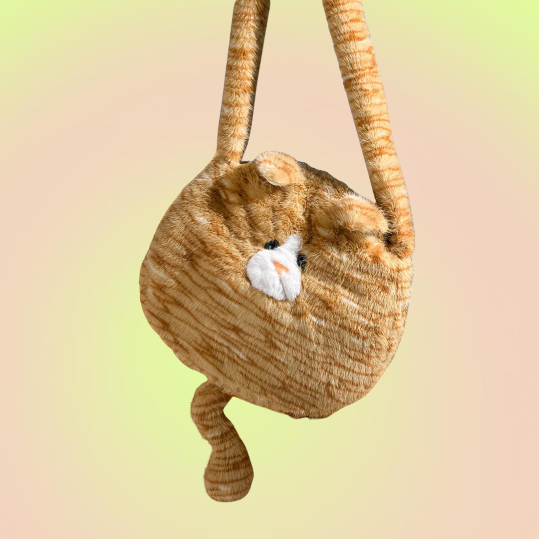 Fuzzy Orange Cat Shoulder Bag with tail - Lil Wild Pets