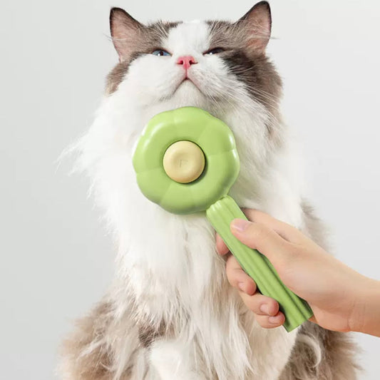Green Flower Self-Cleaning Pet Grooming One-Click Hair Brush - Lil Wild Pets