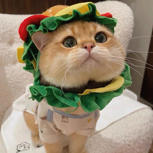 Pet Burger Plush Hat for Cats and Dogs