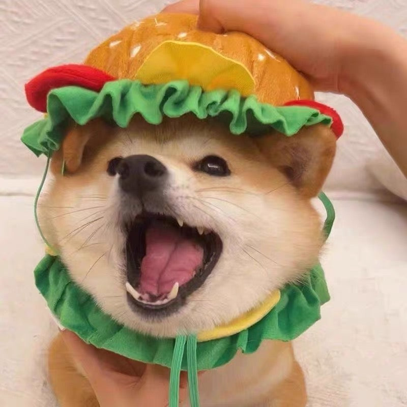 Pet Burger Plush Hat for Cats and Dogs