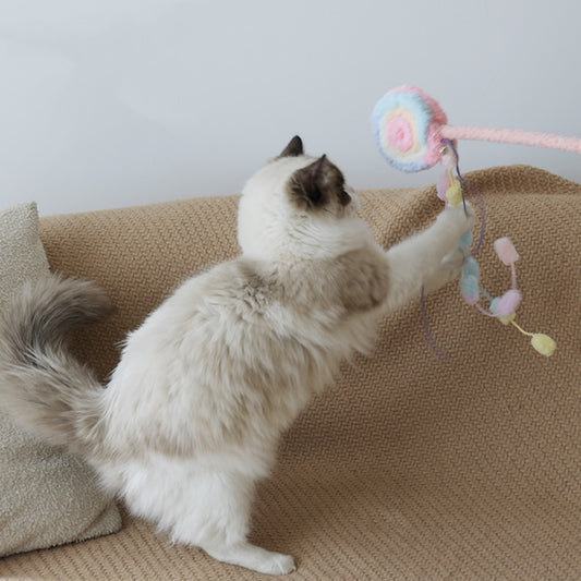 Plush Fuzzy Lollipop Teaser Wand Toy with Strings for Cats - Lil Wild Pets
