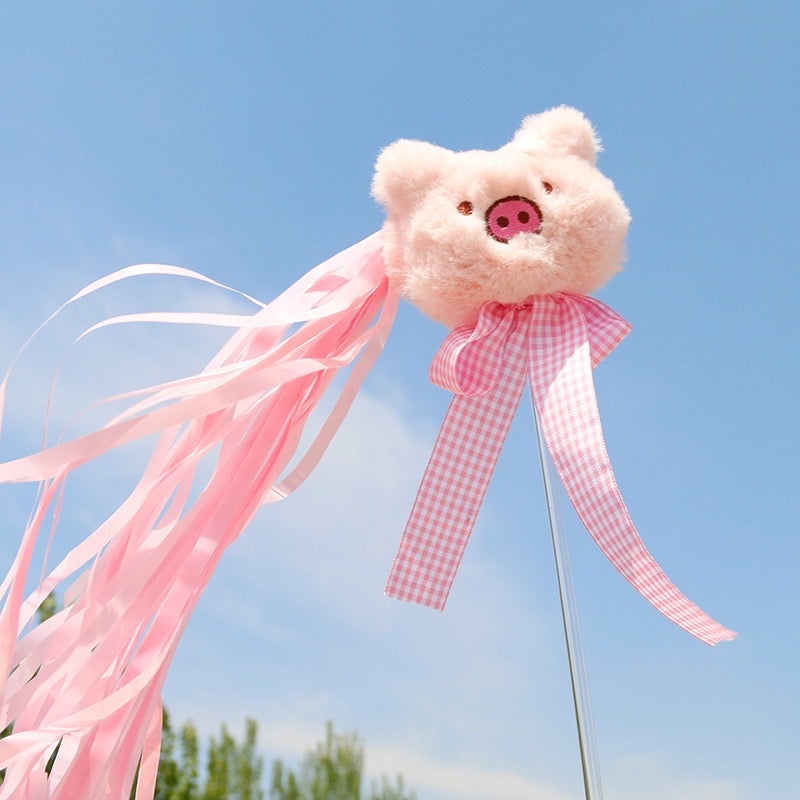 Plush Pink Piggy Teaser Wand Toy with Strings for Cats - Lil Wild Pets