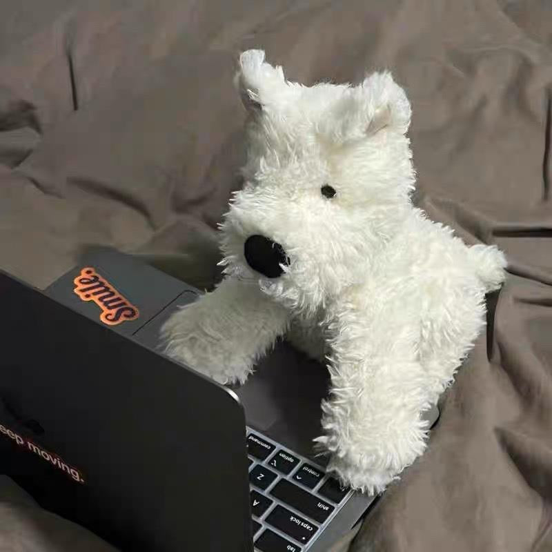Terrier Mix Rescue Breed Dog Plush Stuffed Animal – 10 Inch White Soft Fabric Toy, Realistic Features, Surface Washable