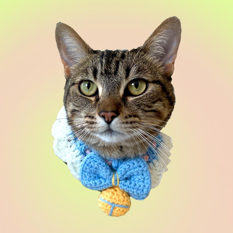 Blue Bow with Bell Knit Handmade Crochet Bib Accessory for Cats and Dogs - Lil Wild Pets
