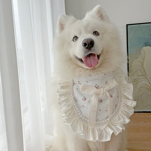 Lace Floral Print with Bow Double-Sided Drool Bib Accessory for Big Dogs - Lil Wild Pets