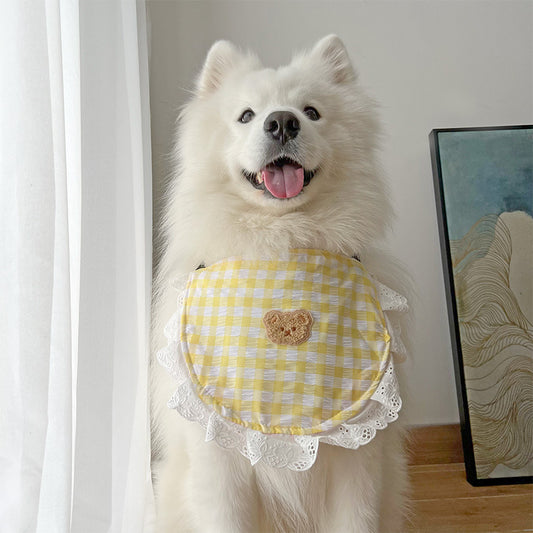 Lace Yellow Check with Bear Double-Sided Drool Bib Accessory for Big Dogs - Lil Wild Pets