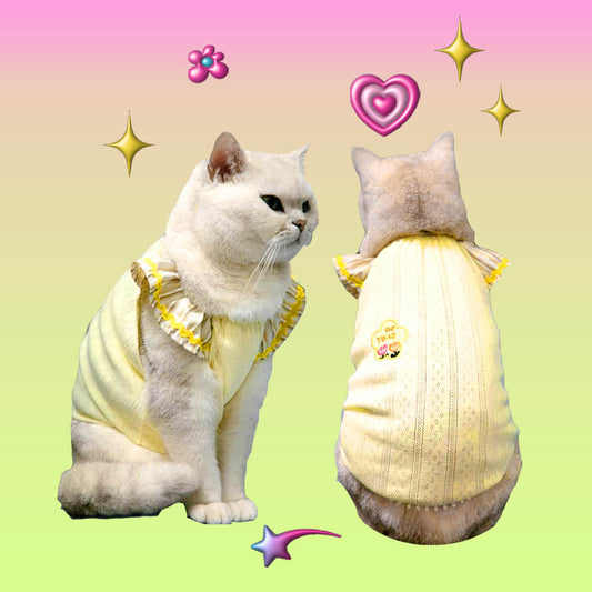 Yellow Pleated Angel Sleeve Tank Summer Shirt for Cats and Dogs - Lil Wild Pets