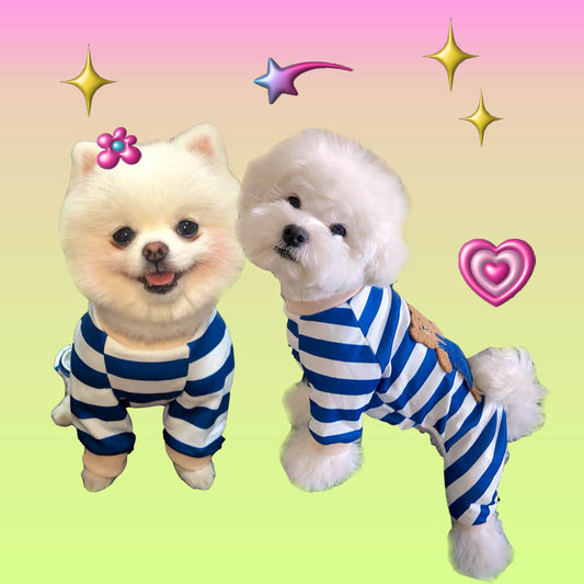 Teddy Bear Blue Stripe Soft Onesie Pajama T-Shirt for Cats and Dogs - Lil Wild Pets