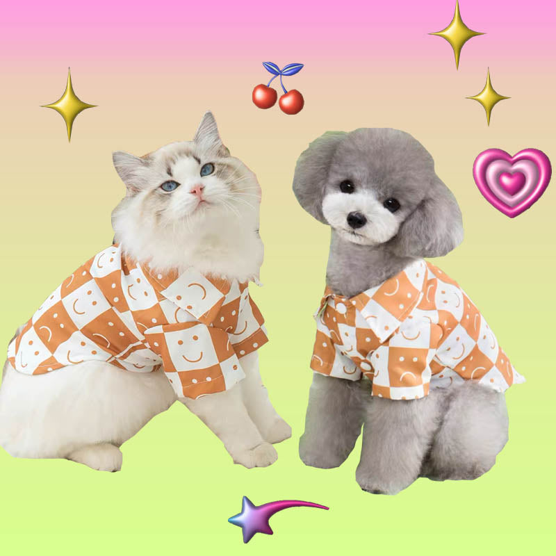 Brown Smily Face Checked Shirt for Cats and Dogs - Lil Wild Pets
