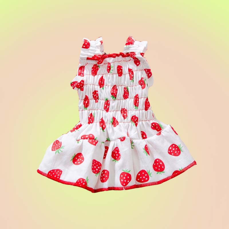 Pink Strawberry Pleated Cotton Princess Summer Dress for Cats and Dogs - Lil Wild Pets