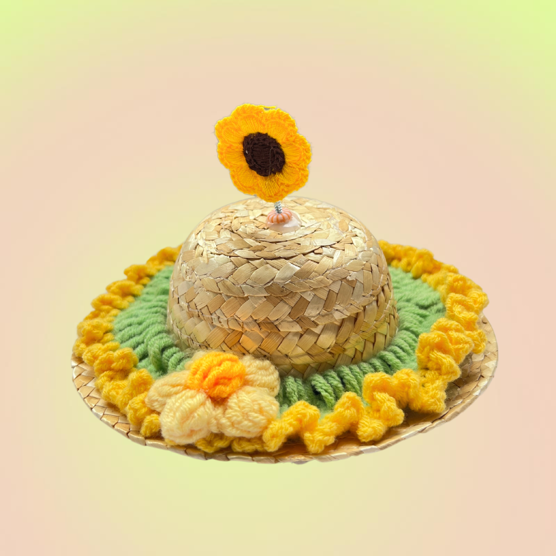Handmade Sunflower Pet Adjustable Straw Hat