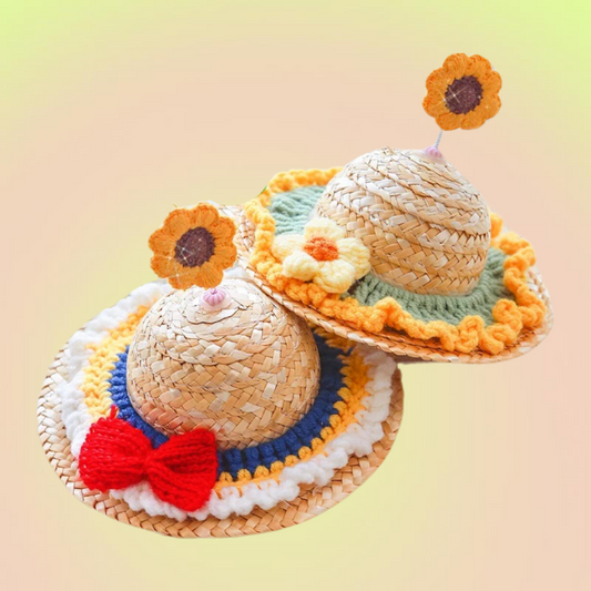 Handmade Sunflower Pet Adjustable Straw Hat