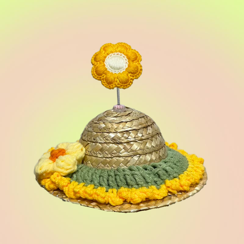 Handmade Sunflower Pet Adjustable Straw Hat