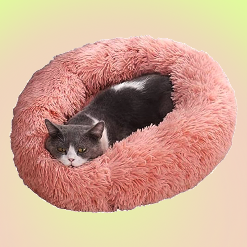 Pink Ultra-Soft Fur Donut Pet Bed for Cats and Dogs