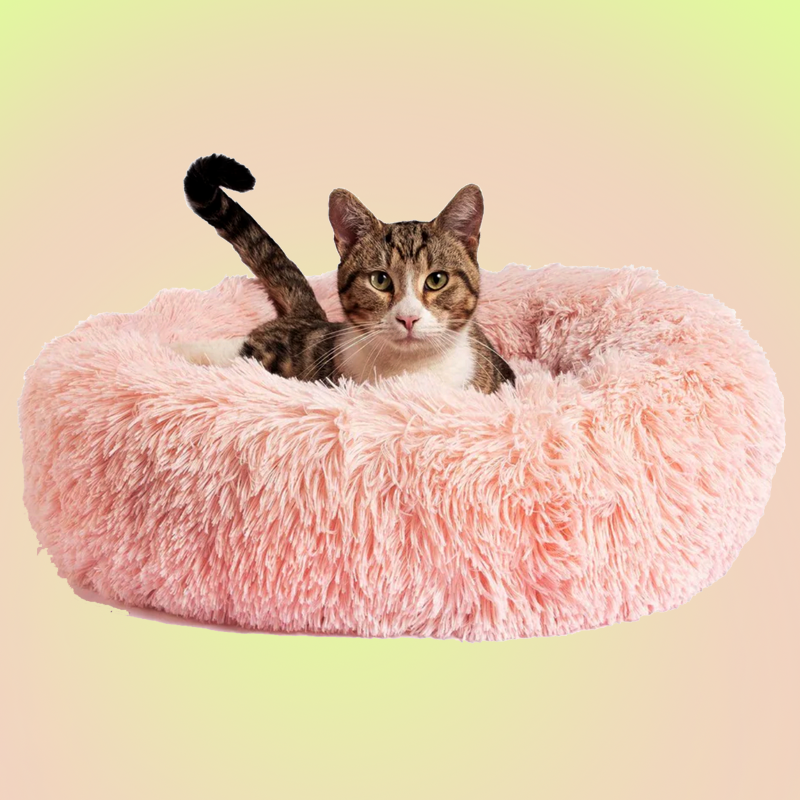 Pink Ultra-Soft Fur Donut Pet Bed for Cats and Dogs