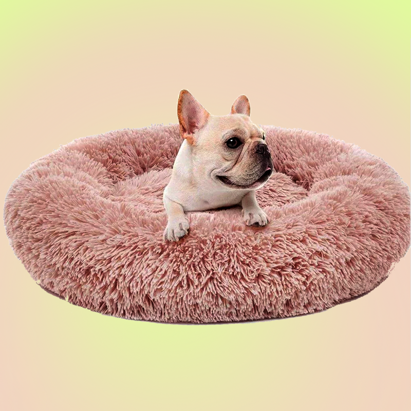 Pink Ultra-Soft Fur Donut Pet Bed for Cats and Dogs