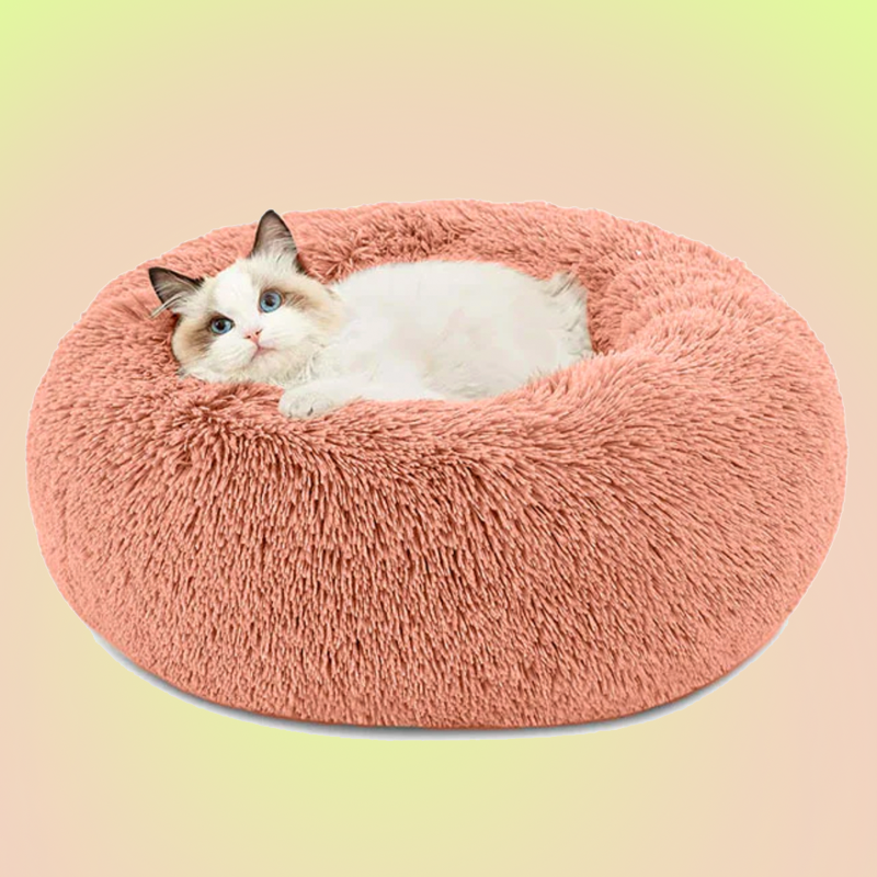 Pink Ultra-Soft Fur Donut Pet Bed for Cats and Dogs